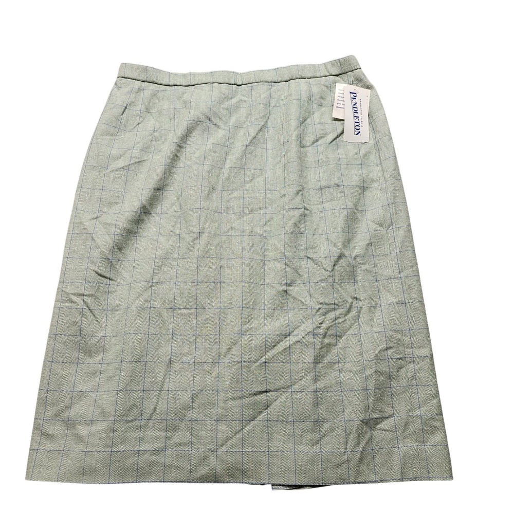 NWT Pendleton Sage Green Windowpane Plaid Wool Silk Blend Pencil Skirt Womens 18